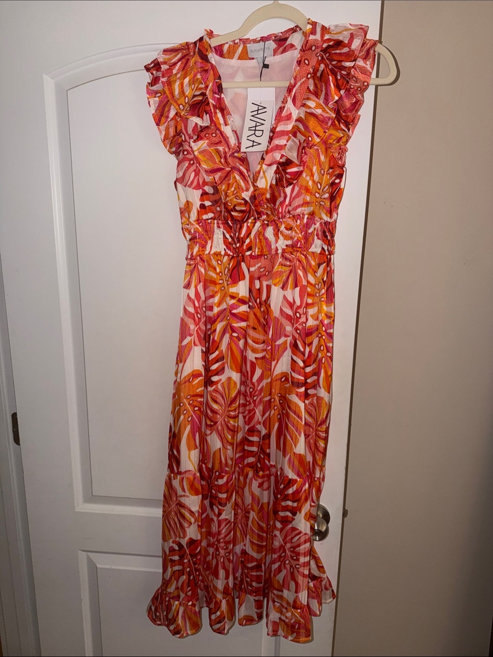 Sugarlips Pink & Orange Ruffled V-Neck Maxi Dress